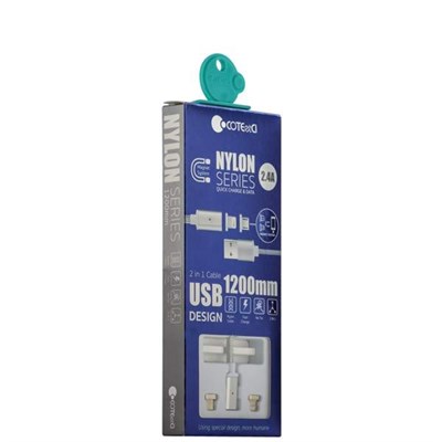 USB дата-кабель COTEetCI M43 с индикатором NYLON USB Lightning & microUSB 2in1+Magnet System CS2157-TS (1.2 м) Серебристый - фото 10264