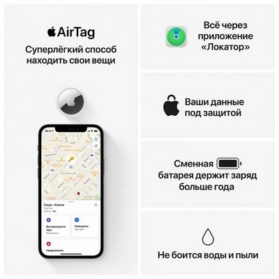 Беспроводная метка (трекер) Apple AirTag белый/серебристый 4 шт. MX542ZM/A - фото 17676
