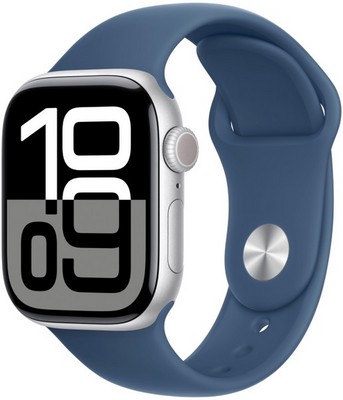 Умные часы Apple Watch Series 10 46 мм Silver Aluminium Case GPS, Denim Sport Band (Синий) - фото 19515